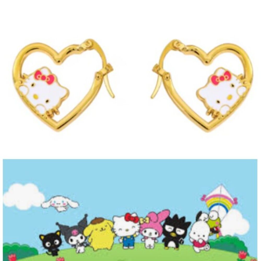 Sanrio Gold Heart Hello Kitty Lever Earrings